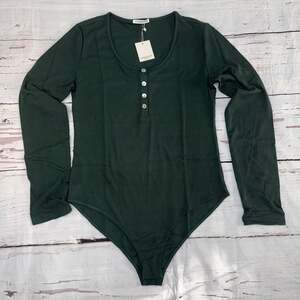 MANGOPOP Women's Ribbed Long Sleeve Henley Bodysuit Forest Green XXL